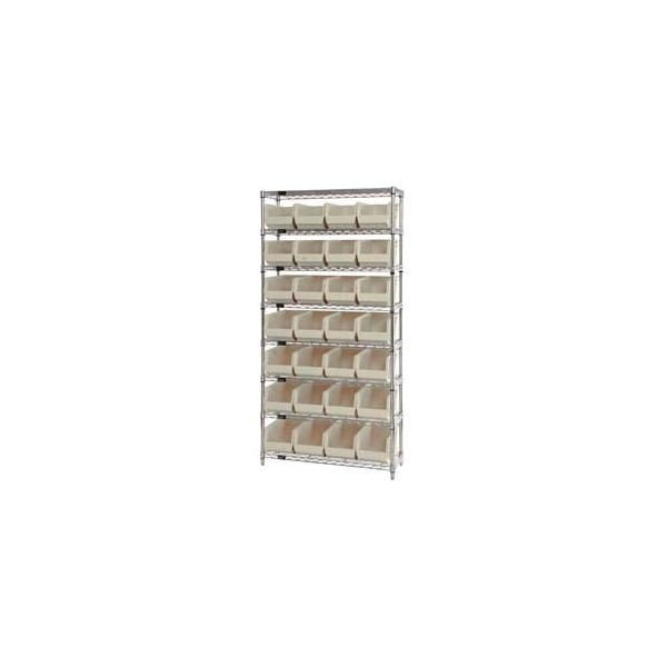 Global Industrial Chrome Wire Shelving w/ 28 Stacking Ivory Bins, 36inW x 14inD x 74inH, Gray 268928BG - main